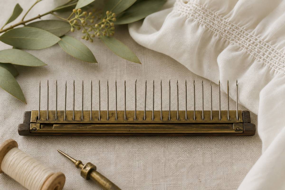 Inspecting a Read pleater needle for bends after a fabric jam