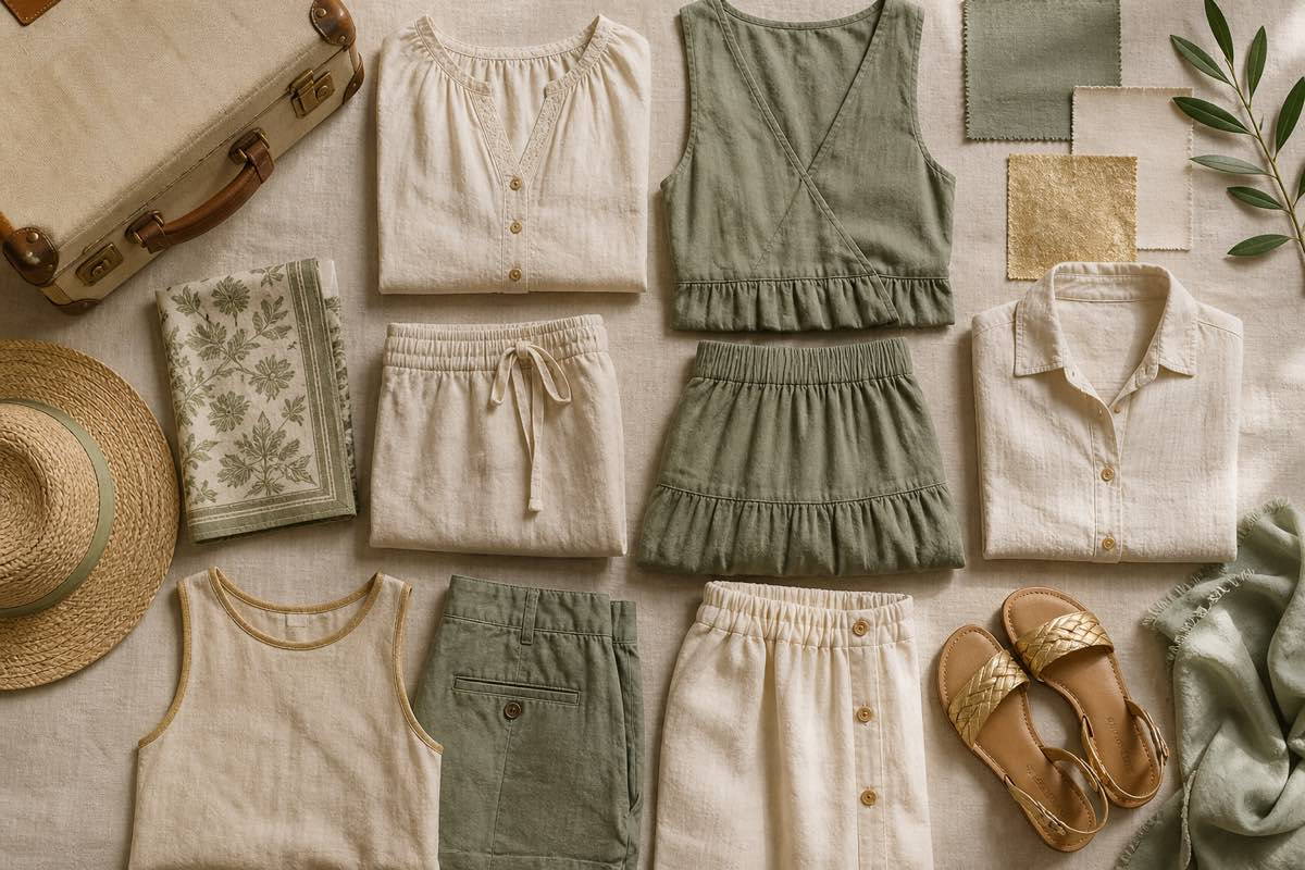 Summer travel capsule wardrobe planned as a collection of mix-and-match me-made garments on a project board